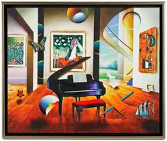surrealist interior by Fernando de Jesus Oliveira, oil on canvas, sold Mar 2014