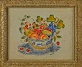 theorem of a bowl of fruit by David Y. Ellinger, oil on velvet, sold Mar 2014