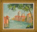 canal scene by Hildegarde Hume Hamilton, oil on canvas, sold Mar 2014