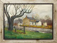 landscape with a farmhouse by Biff Heins, oil on canvas, sold Mar 2014