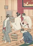 Bath House by Torii Kiyonaga, woodcut, sold Mar 2024
