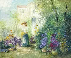 Untitled (Garden) by Willi Bauer, oil on canvas (unstretched), sold Mar 2024