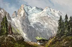 Cabin in the Mountains by Herbert August Uerpmann, oil on canvas (unstretched), sold Mar 2024