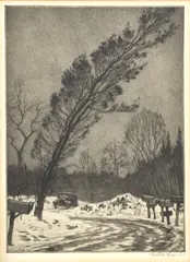 Mailman, March by Martin Lewis, 1936, drypoint and sandpaper ground, sold Apr 2024