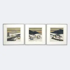 Winter in White River Valley I, II, III (3 Works) by Sabra Johnson Field, woodcut, sold Apr 2024