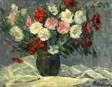 Still Life with Roses by Albert Bela Bauer, oil on canvas, sold Apr 2024