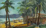 Tropical Landscape by Albert Bela Bauer, oil on canvas board, sold Apr 2024