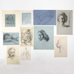 Collection of Portraits, Group of 10 by Clara Klinghoffer, charcoal and graphite on paper, sold Apr 2024