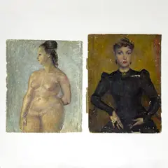Portraits, Group of 2 by Clara Klinghoffer, oil on canvas (unstretched), sold Apr 2024