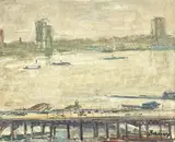 Hudson River by Albert Bela Bauer, oil on canvas board, sold Apr 2024