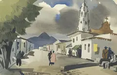 Untitled (Street Scene) by George Post, 1960, watercolor on paper, sold Apr 2024