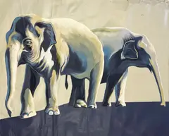 Two Elephants by Lowell Nesbitt, 1981, oil on canvas (unstretched), sold May 2024