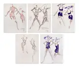 5 Illustrations for Geoffrey Beene by Jesper Nyeboe, 1984, mixed media on paper, sold May 2024