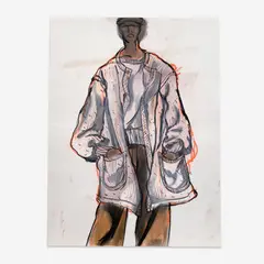Illustrations for Geoffrey Beene, Group of 2 by Joe Eula, pastel and marker on paper, sold May 2024