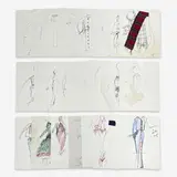 26 Preliminary Sketches by Geoffrey Beene, 1980's, Marker, ink, pencil, color pencil on paper, sold May 2024