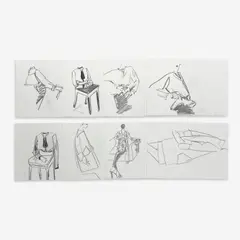 Fashion Sketches for Geoffrey Beene, Group of 8 by Joe Eula, graphite on paper, sold May 2024