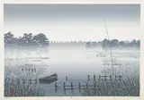Dock Scene by Shufu Miyamoto, 1986, woodcut, sold May 2024