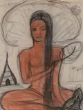 Femme Moï by André Maire, Fusain et sanguine, sold Feb 2022