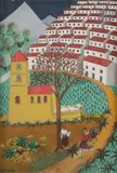 La Sortie du village by Louis Touchagues, Gouache sur carton, sold Feb 2022