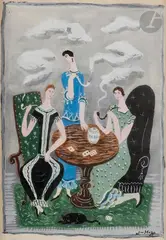 Les Fumeuses de pipe by Jean Hugo, vers 1925, Gouache, sold Feb 2022