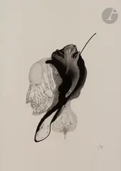Composition by Fred Deux, 1972, Crayon et peinture cellulosique sur papier Sirius, sold Feb 2022