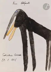 Ein Elefant by Oswald Tschirtner, 1971, Encre et aquarelle, sold Feb 2022