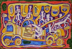 En route by Yvon Taillandier, 1992, Gouache sur papier marouflé sur toile, sold Feb 2022