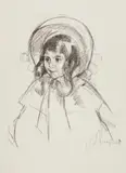 Sarah wearing her bonnet and coat, vers 1904 (Breeskin 198). 510 x 420 by Mary Cassatt, Lithographie sur vergé mince MBM, sold Mar 2017