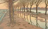 L'Île des Cygnes, planche I de la série des Paysages Parisiens, 1900 (Fields p. 87). 530 x 817 by Henri Rivière, Lithographie en couleurs sur vélin légèrement jaunie, timbrée, sold Mar 2017