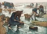 Les moissonneurs - Le marché aux légumes - Pêcheurs à marée basse. (Catalogue Merill Chase 60 et n.d.). 360 x 457. 453 x 595. 475 x 625 by Manuel Robbe, Aquatinte en couleurs, sold Mar 2017