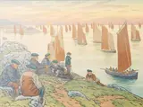 Les vieux, planche 4 de la série «Au Vent de Noroit», 1906 (Toudouze p. 164). 375 x 497 by Henri Rivière, Lithographie en couleurs sur vélin crème, sold Mar 2017