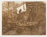 Le manège rue Caulaincourt ou Le petit manège aux chevaux de bois, 1904 (Ginestet et Pouillon E 111). 387 x 495 by Jacques Villon, Eau-forte, aquatinte impression en vert olive bistre, sold Mar 2017