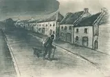 Chemineau traversant un village endormi (Crauzat 69). 350 x 500 by Théophile Steinlen, Eau-forte, aquatinte vernis mou, impression de couleurs bleu gris, sold Mar 2017