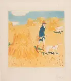Chasseur et son chien, carte pour l'éditeur Sagot. 190 x 165 by Maurice Taquoy, Aquatinte en couleurs sur Japon, sold Mar 2017