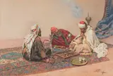 Fumeurs jouant au tric-trac by Giulio Rosati, Aquarelle gouachée, sold Dec 2016