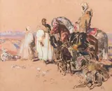 La halte des cavaliers by Henri Emilien Rousseau, Gouache, sold Dec 2016