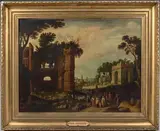 Vue du forum romain avec Eliezer et Rebecca by Guilliam van Nieulandt, Toile, panneau transposé, sold Dec 2016