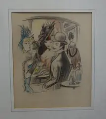 Scène de café by André Dignimont, Encre et aquarelle, sold Feb 2018