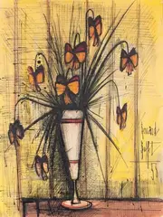 Bouquet de fleurs papillon by Bernard Buffet, Aquarelle et encre de Chine, sold Jun 2017
