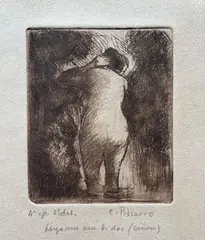 Baigneuse nue de dos by Camille Pissarro, Eau-forte en bistre (8,9 x, sold Nov 2021