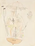 Self Portrait with Mermaids by B. C. Binning, 1945, watercolour on paper, sold Nov 2016