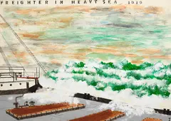 Freighter in Heavy Sea 1919 by Angus Trudeau, mixed media on card, sold Nov 2016