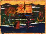 Fireship V by Peter Aspell, 1989, oil on paper on board, sold Aug 2016