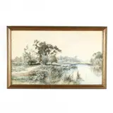 Pastoral Landscape with Pond by Henry J. Kinnaird, Watercolor and gouache on paper, sold Mar 2021