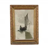 Young Lovers Adrift by Hans Lange, Oil on canvas, sold Mar 2021
