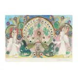 Untitled (angels and winged animals) by Minnie Evans, Mixed media on paper, sold Mar 2021