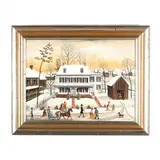 Winter Scene with Houses and Figures by Jean Halter, Oil on Masonite, sold Mar 2021