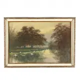 Bayou Scene at Sunset by Alexander John Drysdale, Oil wash on paperboard, sold Mar 2021