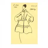 Framed Fashion Illustration by Pierre Cardin, Lithograph printed in black on yellow paper, sold Feb 2021