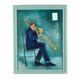 Green Trombonist by Warren Dennis, Oil on canvas, sold Feb 2021